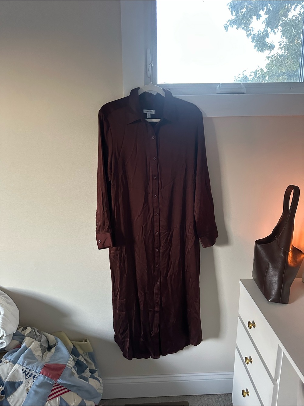 Nordstrom Long Burgundy Button-Down Shirt Dress